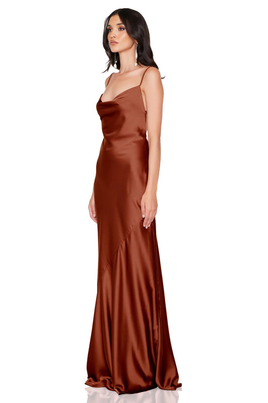 Entice Drape Gown in Mocha