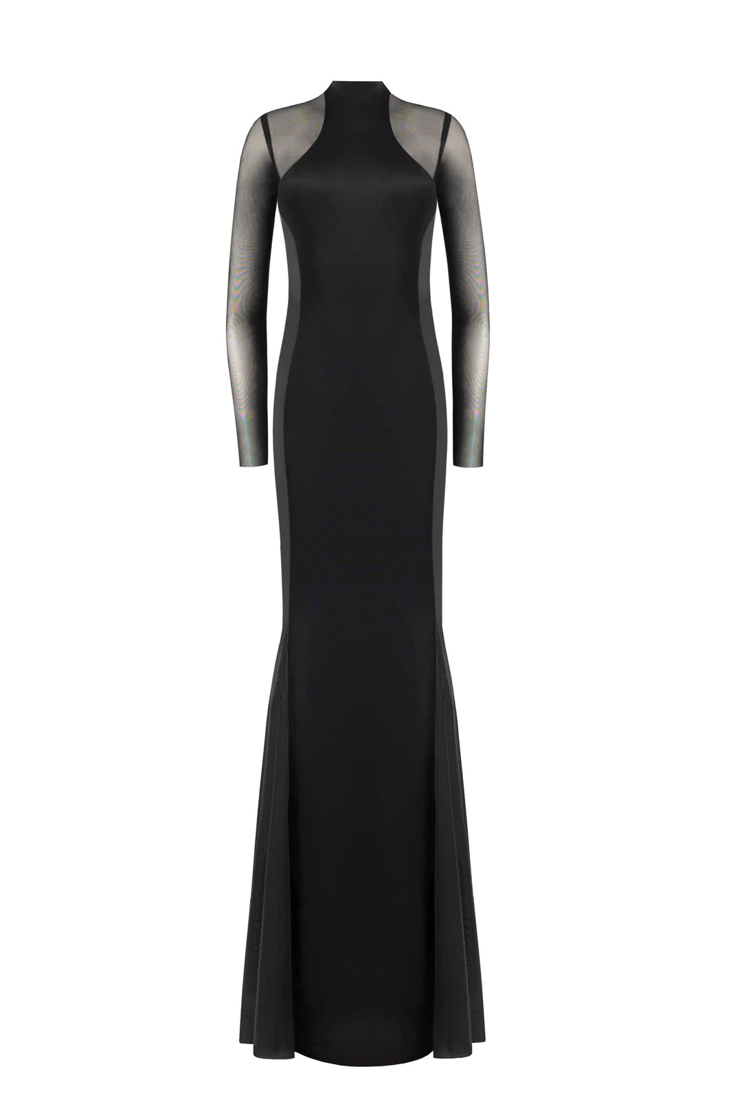 Showstopper black dress with semi-transparent inserts