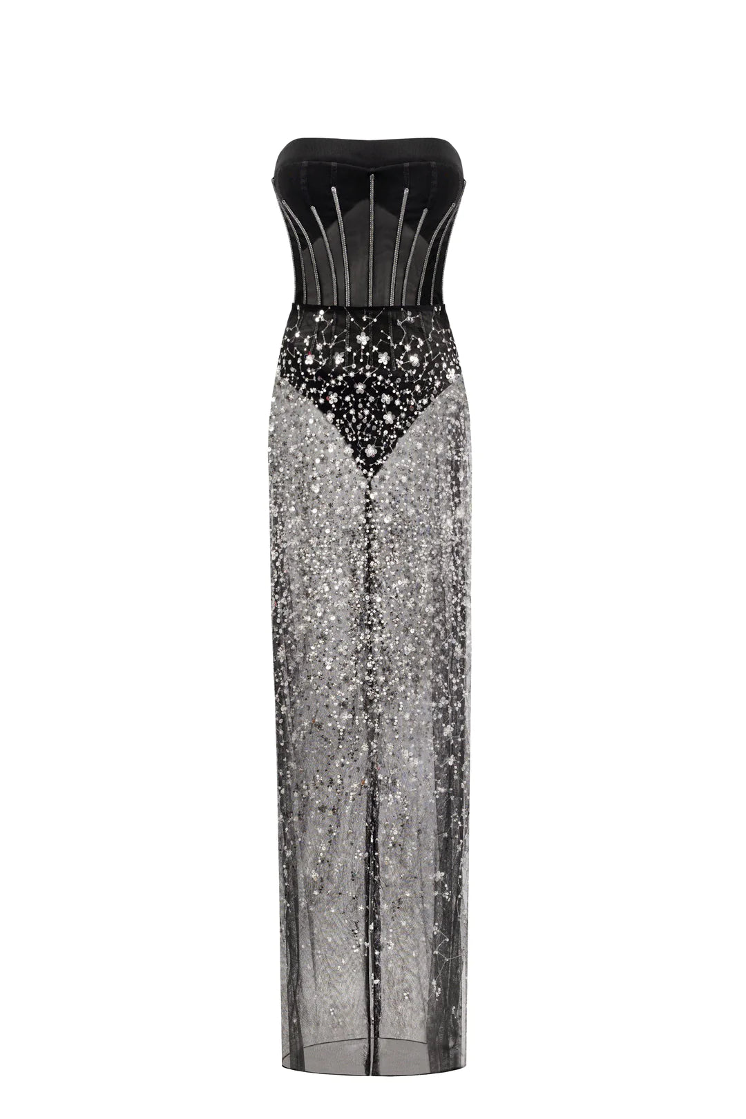 Crystal straps black maxi dress