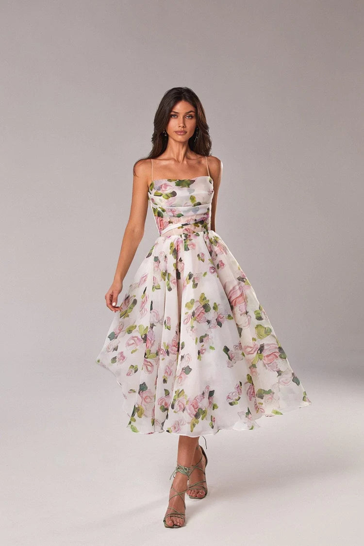 Apple Blossom Tender spaghetti strap midi dress