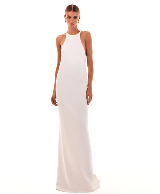 Lustrous White Halterneck Maxi Dress
